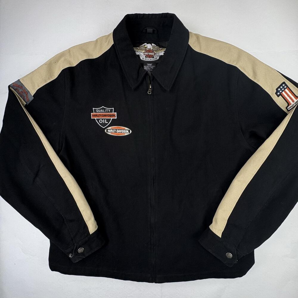 Harley-Davidson Jacket Mens 2XLT Black Canvas Full Zip Motorcycle Patriotic USA